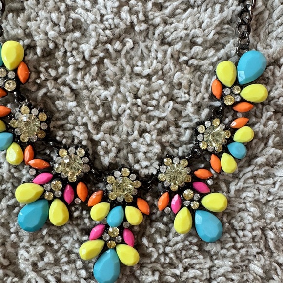 Colorful Gemstone neon Statement Necklace – Bold Boho Floral Design - Picture 2 of 4